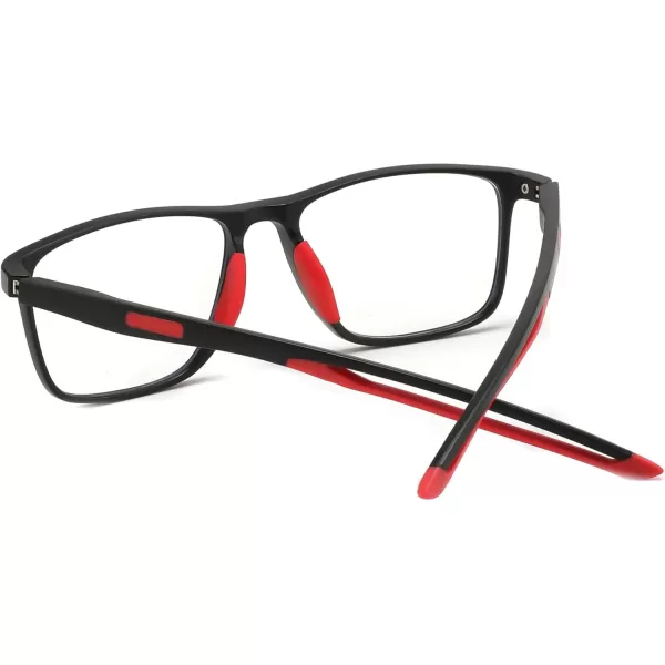 FEISEDY Blue Light Glasses for Women Men TR90 Sports UltraLight Glasses Anti Glare UV Protection B0109Sand Black Frame  Red Legs