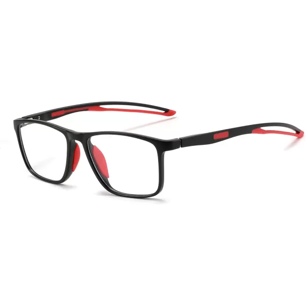 FEISEDY Blue Light Glasses for Women Men TR90 Sports UltraLight Glasses Anti Glare UV Protection B0109Sand Black Frame  Red Legs