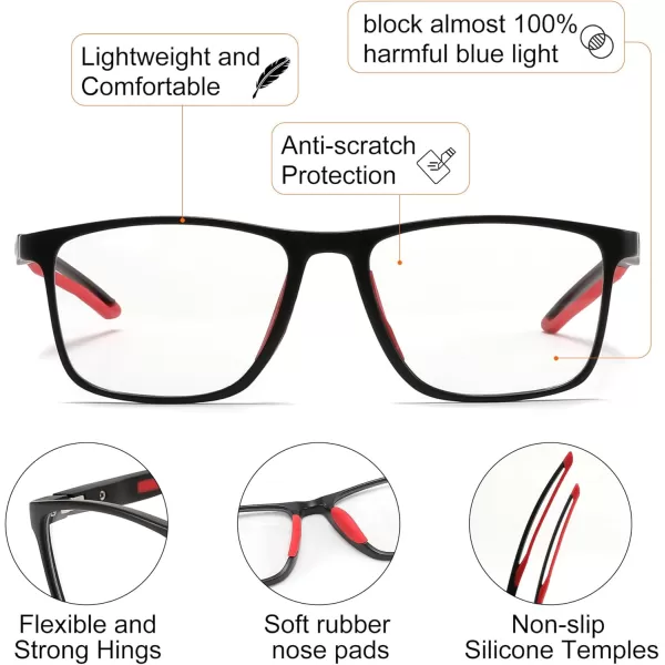 FEISEDY Blue Light Glasses for Women Men TR90 Sports UltraLight Glasses Anti Glare UV Protection B0109Sand Black Frame  Red Legs