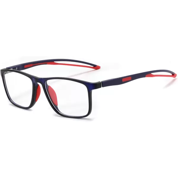 FEISEDY Blue Light Glasses for Women Men TR90 Sports UltraLight Glasses Anti Glare UV Protection B0109Sand Blue Frame  Red Legs