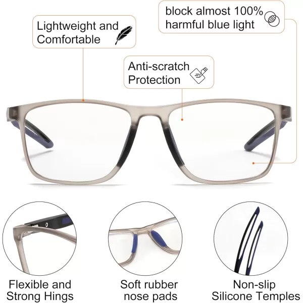 FEISEDY Blue Light Glasses for Women Men TR90 Sports UltraLight Glasses Anti Glare UV Protection B0109Transparent Gray Frame  Blue Legs