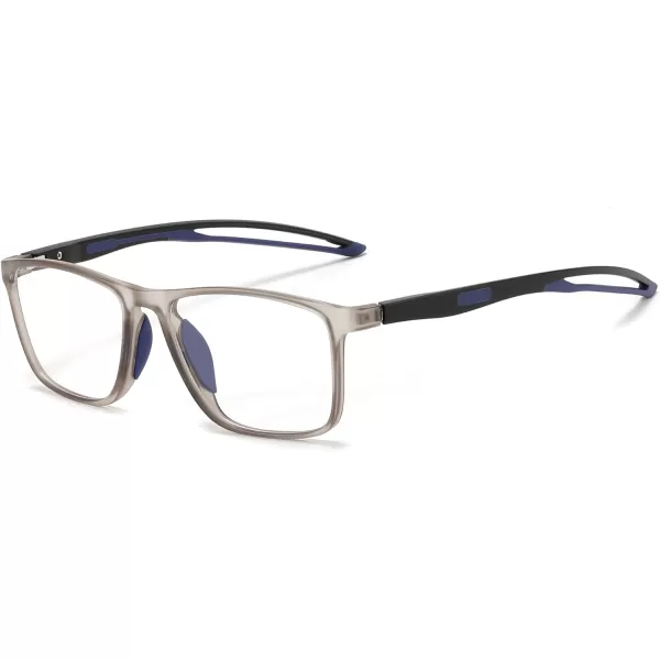 FEISEDY Blue Light Glasses for Women Men TR90 Sports UltraLight Glasses Anti Glare UV Protection B0109Transparent Gray Frame  Blue Legs