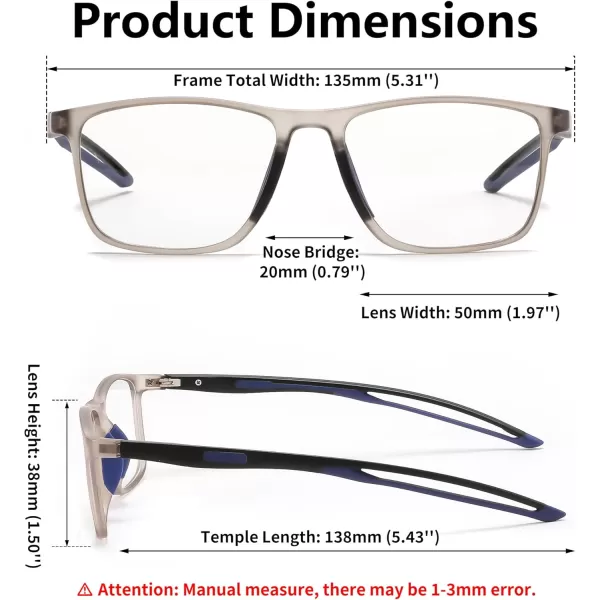 FEISEDY Blue Light Glasses for Women Men TR90 Sports UltraLight Glasses Anti Glare UV Protection B0109Transparent Gray Frame  Blue Legs