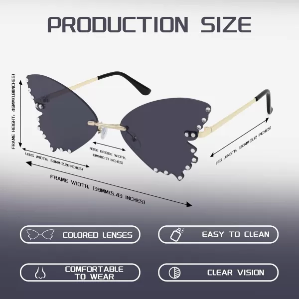 FEISEDY Butterfly Rimless Sunglasses for Women Fashion Metal Frame Sunglasses B4065Black