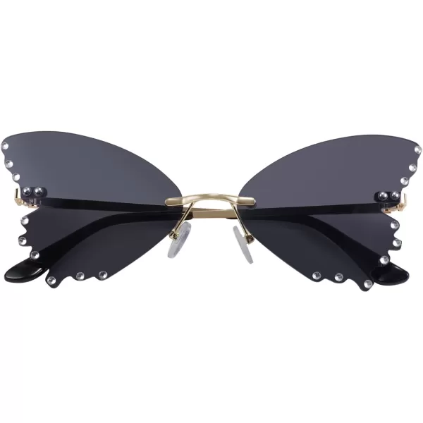 FEISEDY Butterfly Rimless Sunglasses for Women Fashion Metal Frame Sunglasses B4065Black