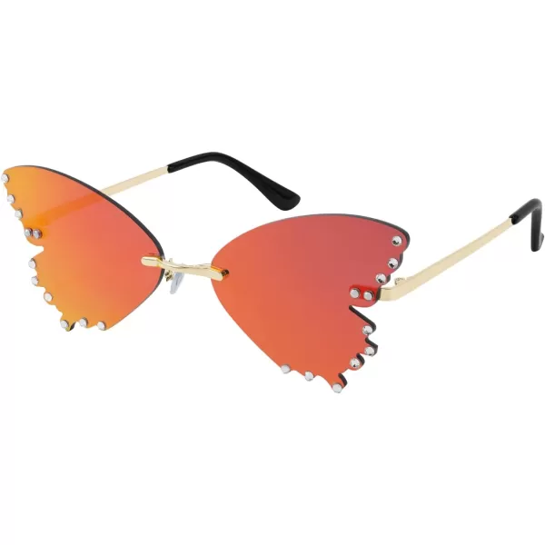 FEISEDY Butterfly Rimless Sunglasses for Women Fashion Metal Frame Sunglasses B4065Red Mirror