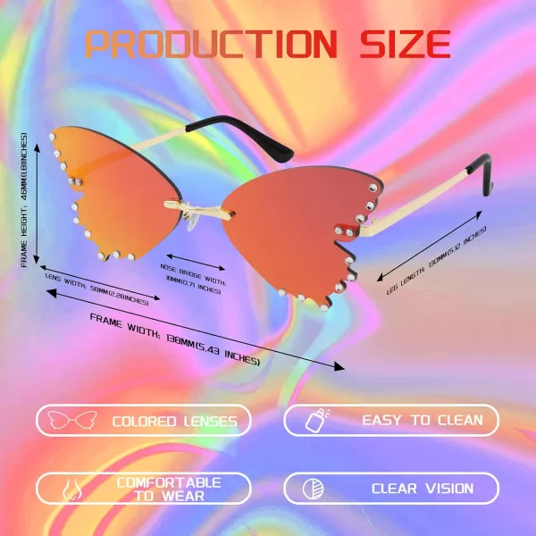 FEISEDY Butterfly Rimless Sunglasses for Women Fashion Metal Frame Sunglasses B4065Red Mirror
