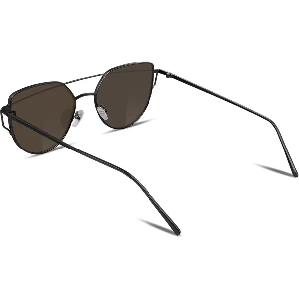 FEISEDY Cat Eye Fashion Metal Frame Mirrored Flat Lenses Women Sunglasses B220607 Black Frame Blue Mirror Lens