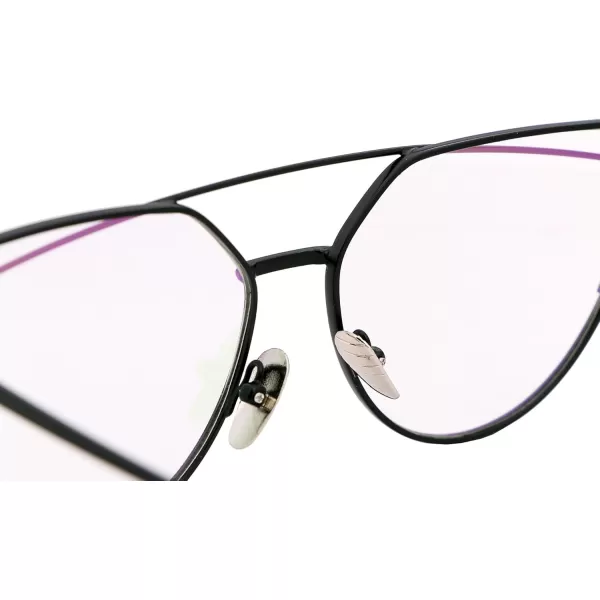 FEISEDY Cat Eye Fashion Metal Frame Mirrored Flat Lenses Women Sunglasses B220610 Black Frame Transparent Lens