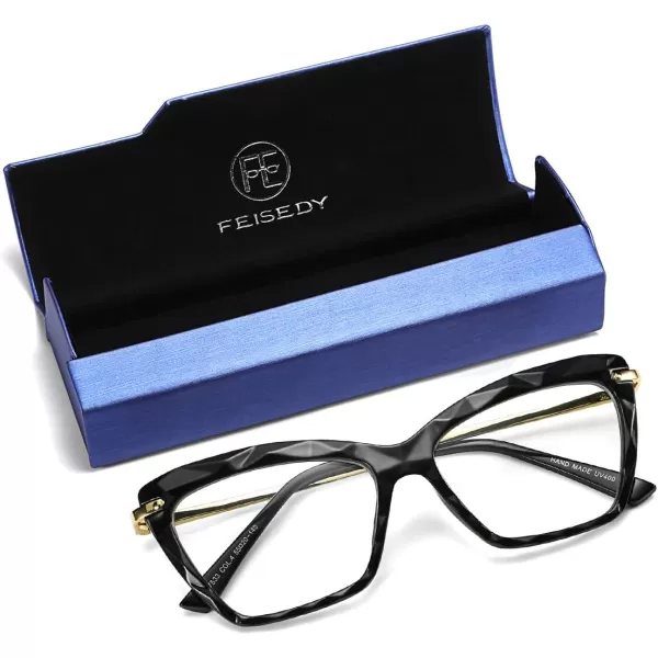 FEISEDY Cat Eye Glasses Frame Clear Lenses Eyewear Women B2440Black