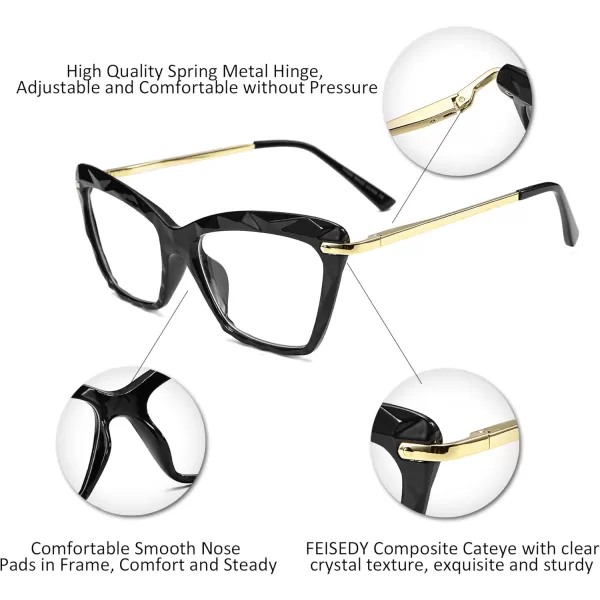 FEISEDY Cat Eye Glasses Frame Clear Lenses Eyewear Women B2440Black