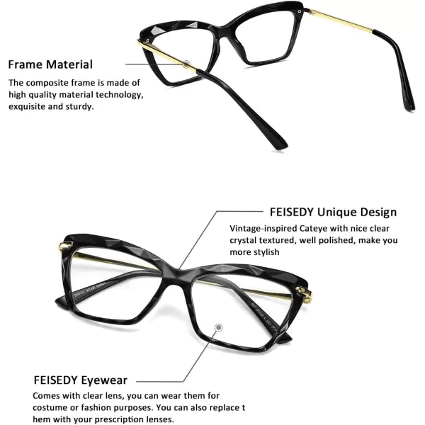 FEISEDY Cat Eye Glasses Frame Clear Lenses Eyewear Women B2440Black