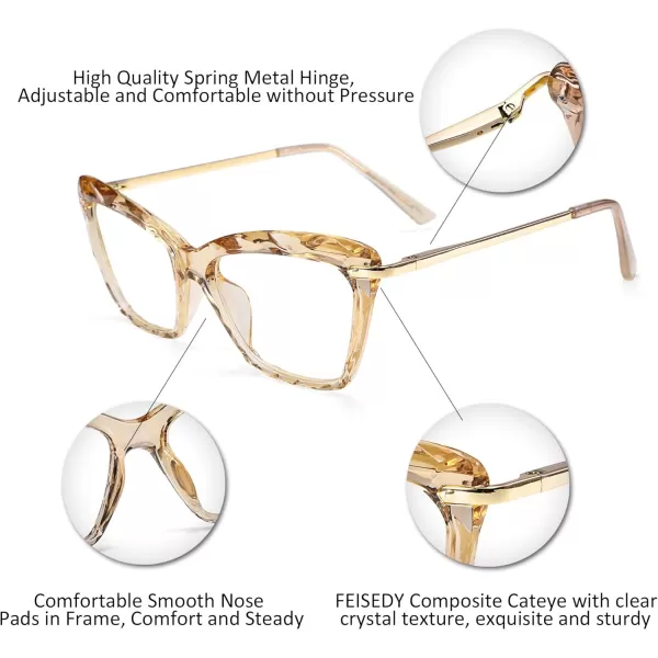 FEISEDY Cat Eye Glasses Frame Clear Lenses Eyewear Women B2440Champagne