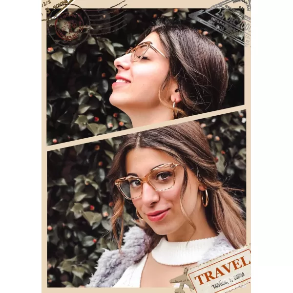 FEISEDY Cat Eye Glasses Frame Clear Lenses Eyewear Women B2440Champagne
