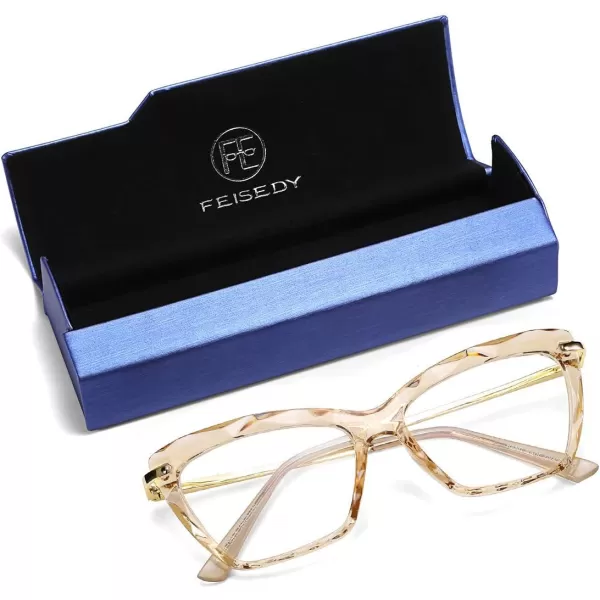FEISEDY Cat Eye Glasses Frame Clear Lenses Eyewear Women B2440Champagne