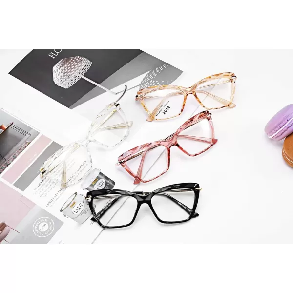 FEISEDY Cat Eye Glasses Frame Clear Lenses Eyewear Women B2440Crystal Clear