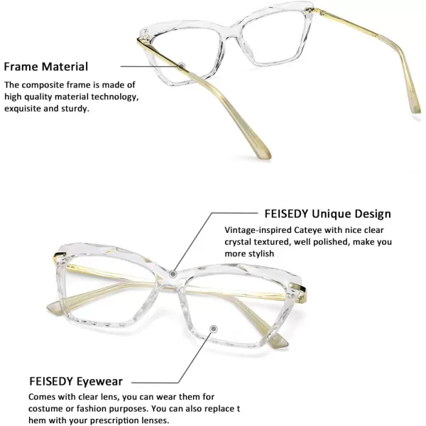 FEISEDY Cat Eye Glasses Frame Clear Lenses Eyewear Women B2440Crystal Clear
