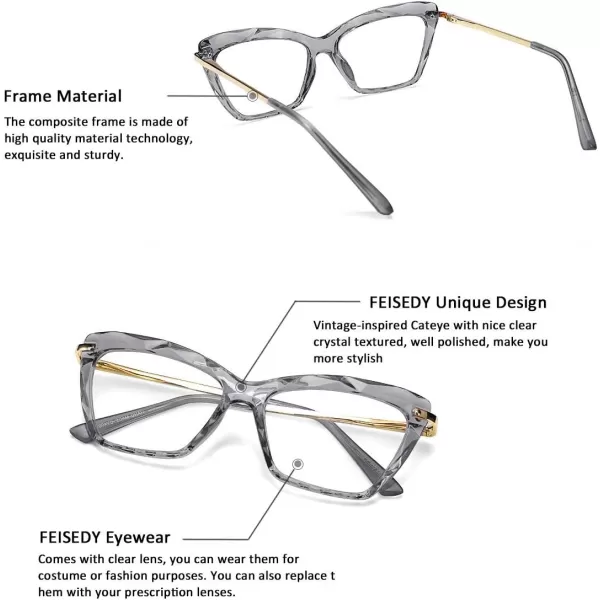 FEISEDY Cat Eye Glasses Frame Clear Lenses Eyewear Women B2440Grey
