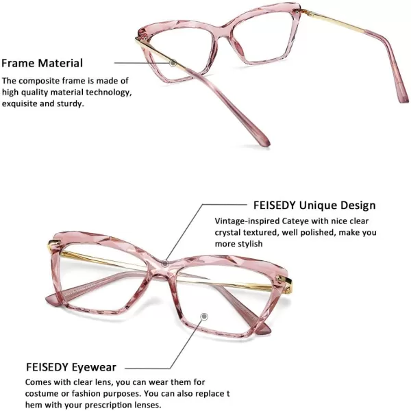 FEISEDY Cat Eye Glasses Frame Clear Lenses Eyewear Women B2440Pink