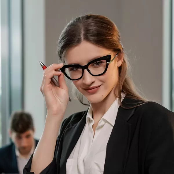 FEISEDY Cateye Blue Light Blocking Glasses for Women Fashion Cat Eye Frame Glasses B2984001 Black Frame