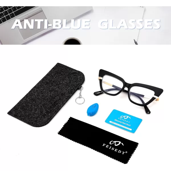 FEISEDY Cateye Blue Light Blocking Glasses for Women Fashion Cat Eye Frame Glasses B2984001 Black Frame
