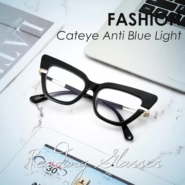 FEISEDY Cateye Blue Light Blocking Glasses for Women Fashion Cat Eye Frame Glasses B2984001 Black Frame