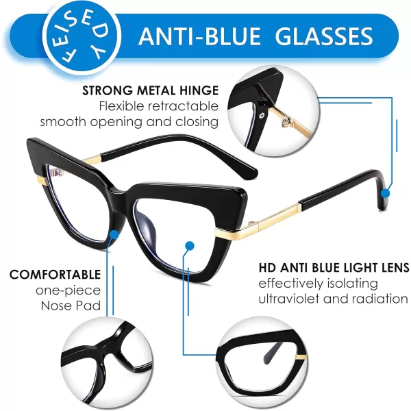 FEISEDY Cateye Blue Light Blocking Glasses for Women Fashion Cat Eye Frame Glasses B2984001 Black Frame