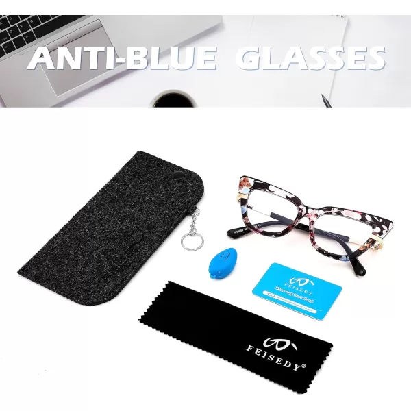 FEISEDY Cateye Blue Light Blocking Glasses for Women Fashion Cat Eye Frame Glasses B2984002 Colored Frame