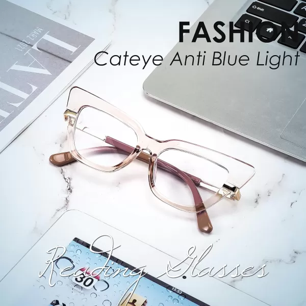 FEISEDY Cateye Blue Light Blocking Glasses for Women Fashion Cat Eye Frame Glasses B2984003 Light Brown Frame