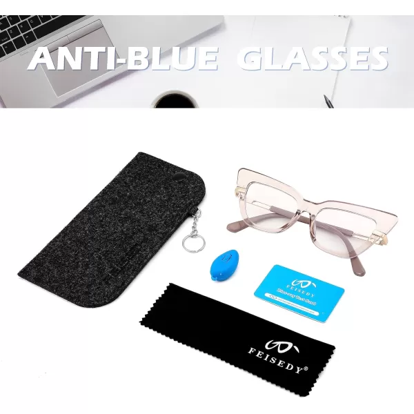 FEISEDY Cateye Blue Light Blocking Glasses for Women Fashion Cat Eye Frame Glasses B2984003 Light Brown Frame