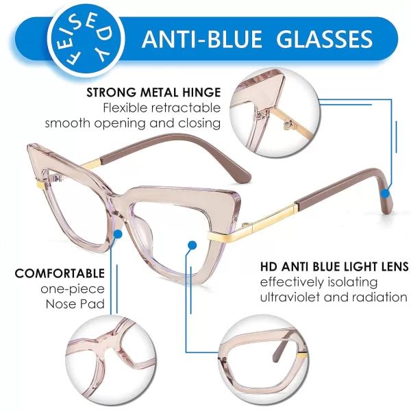 FEISEDY Cateye Blue Light Blocking Glasses for Women Fashion Cat Eye Frame Glasses B2984003 Light Brown Frame
