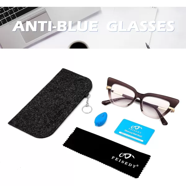FEISEDY Cateye Blue Light Blocking Glasses for Women Fashion Cat Eye Frame Glasses B2984004 Wine Red Frame
