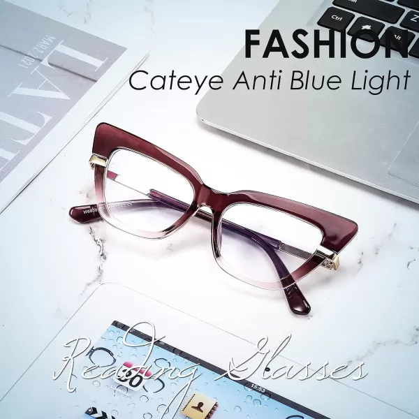 FEISEDY Cateye Blue Light Blocking Glasses for Women Fashion Cat Eye Frame Glasses B2984004 Wine Red Frame