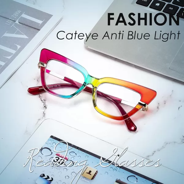 FEISEDY Cateye Blue Light Blocking Glasses for Women Fashion Cat Eye Frame Glasses B2984005 Rainbow Frame
