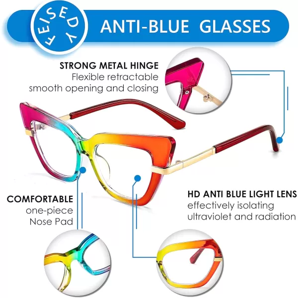 FEISEDY Cateye Blue Light Blocking Glasses for Women Fashion Cat Eye Frame Glasses B2984005 Rainbow Frame