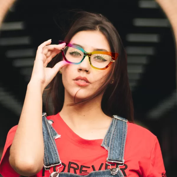 FEISEDY Cateye Blue Light Blocking Glasses for Women Fashion Cat Eye Frame Glasses B2984005 Rainbow Frame