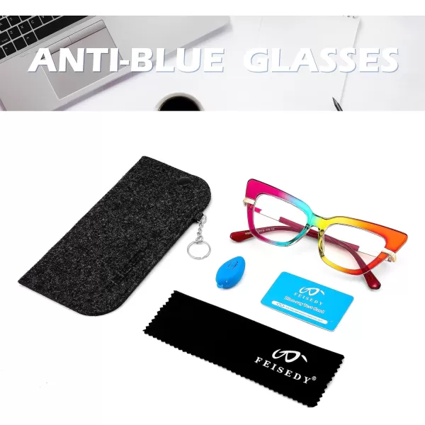 FEISEDY Cateye Blue Light Blocking Glasses for Women Fashion Cat Eye Frame Glasses B2984005 Rainbow Frame