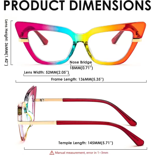 FEISEDY Cateye Blue Light Blocking Glasses for Women Fashion Cat Eye Frame Glasses B2984005 Rainbow Frame
