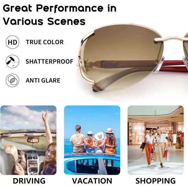 FEISEDY Classic Rimless Sunglasses Women Metal Frame Diamond Cutting Lens Ladies Large Fox Shades B4110Gradient Brown