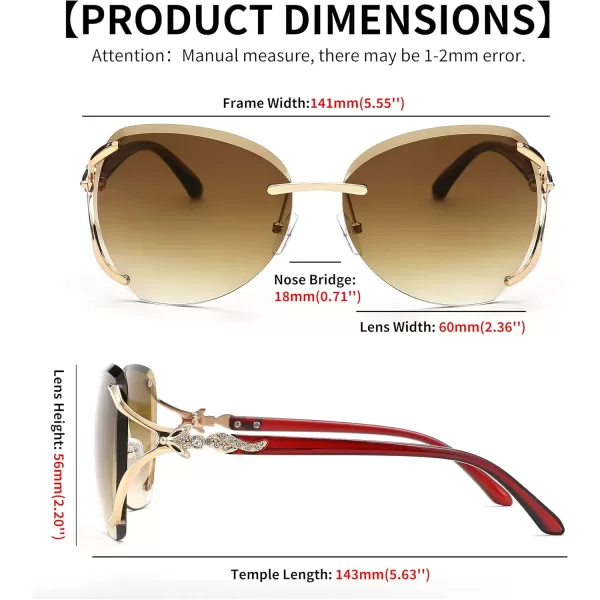 FEISEDY Classic Rimless Sunglasses Women Metal Frame Diamond Cutting Lens Ladies Large Fox Shades B4110Gradient Brown