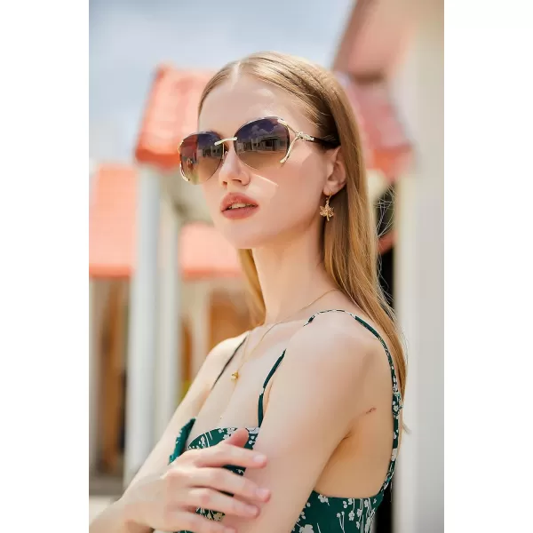 FEISEDY Classic Rimless Sunglasses Women Metal Frame Diamond Cutting Lens Ladies Large Fox Shades B4110Gradient Brown