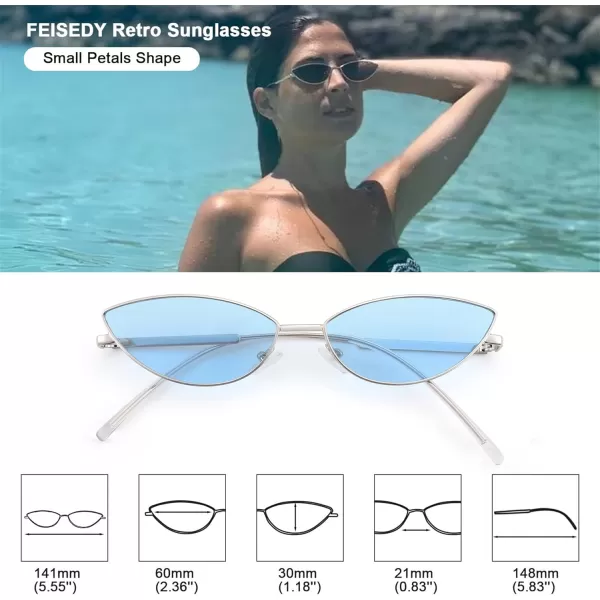 FEISEDY Fashion Designer Sunglasses Retro Small Petals Shape Arc Temple Design B2298Blue