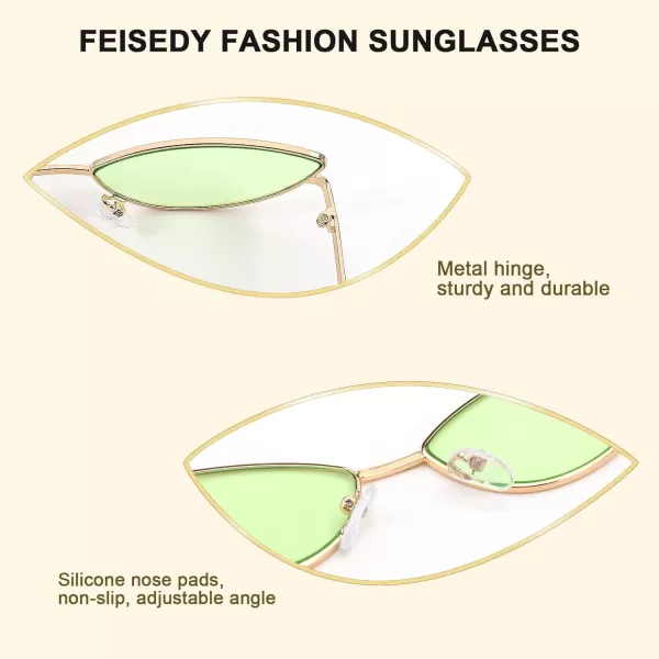 FEISEDY Fashion Designer Sunglasses Retro Small Petals Shape Arc Temple Design B2298Fluorescent Green