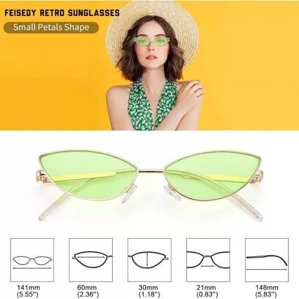 FEISEDY Fashion Designer Sunglasses Retro Small Petals Shape Arc Temple Design B2298Fluorescent Green