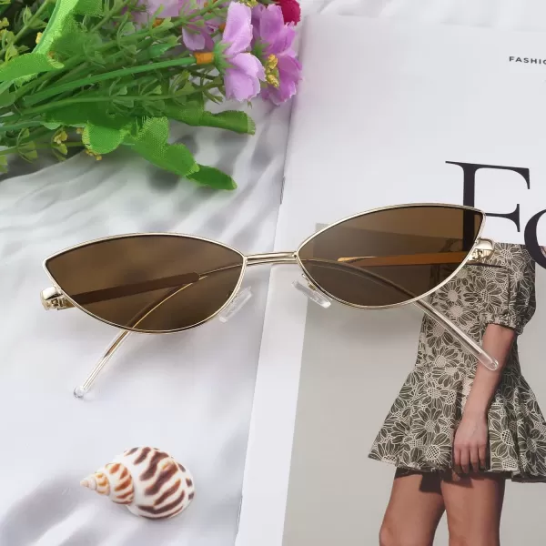 FEISEDY Fashion Designer Sunglasses Retro Small Petals Shape Arc Temple Design B2298Gold  Tea