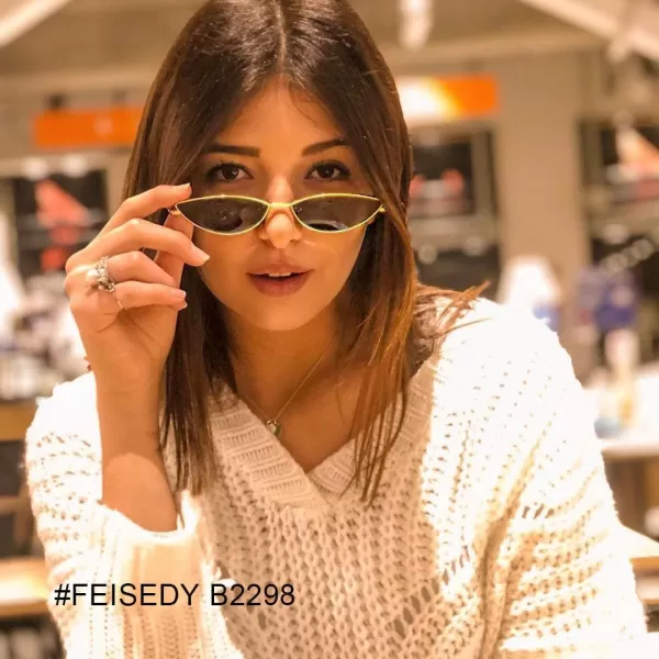 FEISEDY Fashion Designer Sunglasses Retro Small Petals Shape Arc Temple Design B2298Gold  Tea