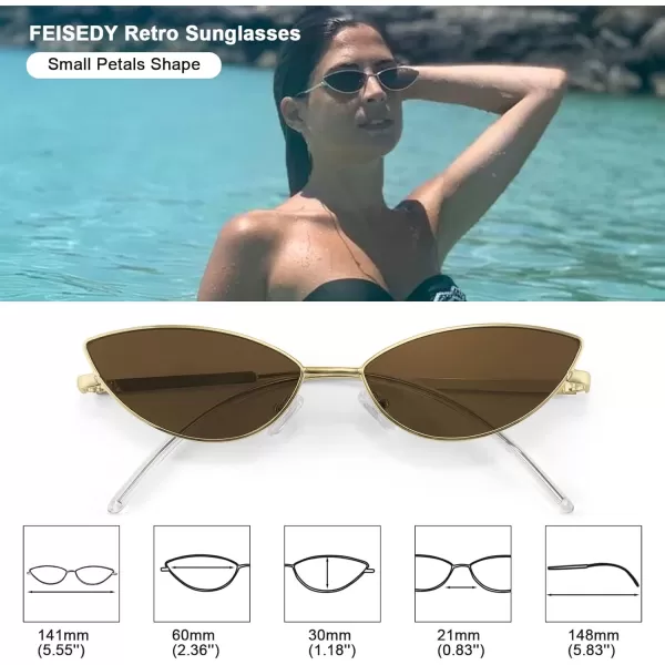 FEISEDY Fashion Designer Sunglasses Retro Small Petals Shape Arc Temple Design B2298Gold  Tea