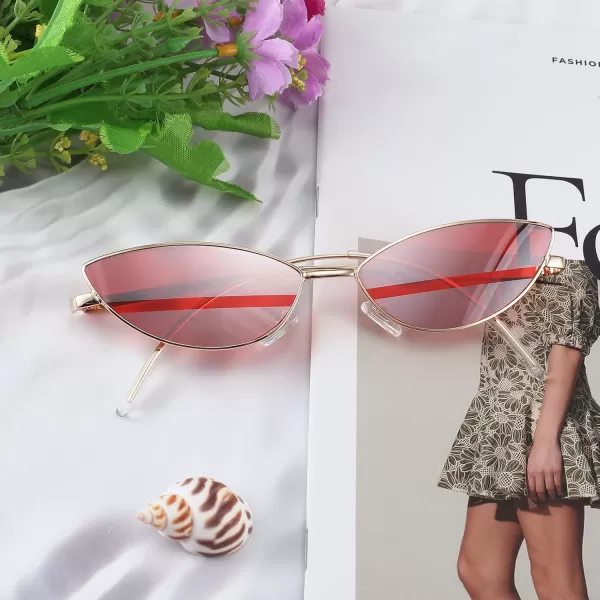FEISEDY Fashion Designer Sunglasses Retro Small Petals Shape Arc Temple Design B2298Red Stripe