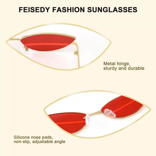 FEISEDY Fashion Designer Sunglasses Retro Small Petals Shape Arc Temple Design B2298Red Stripe
