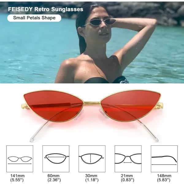 FEISEDY Fashion Designer Sunglasses Retro Small Petals Shape Arc Temple Design B2298Red Stripe